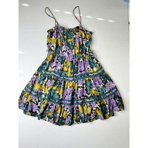 ELLE Abstract Floral Print Sundress Blue/Purple/Yellow Size M